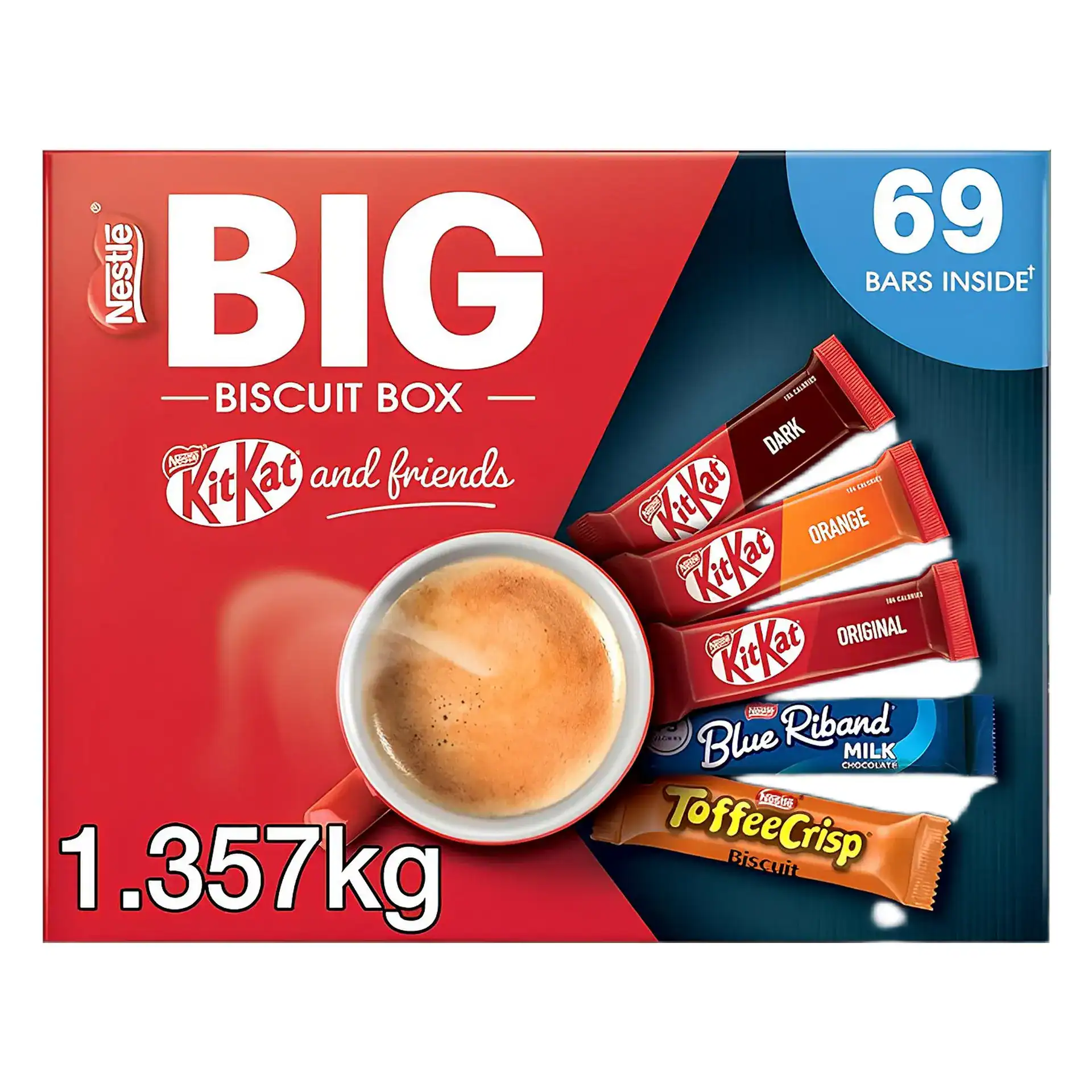e4e3515f-24a3-464a-9248-8a431b6379a4 Nestlé Kitkat and Friends Big Biscuit Box | 69 x Chocolate Biscuit Bars - KitKat, Blue Riband, Toffee Crisp | Bulk Chocolate Box 1.357kg - Image 1